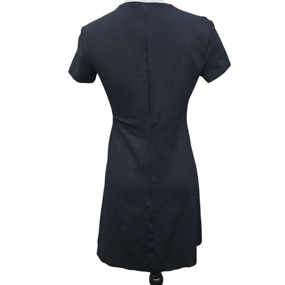 Mango -702 Black Ponte Sheath Dress Crew-neck Short Sleeve Women's‎ Small - Picture 2 of 9
